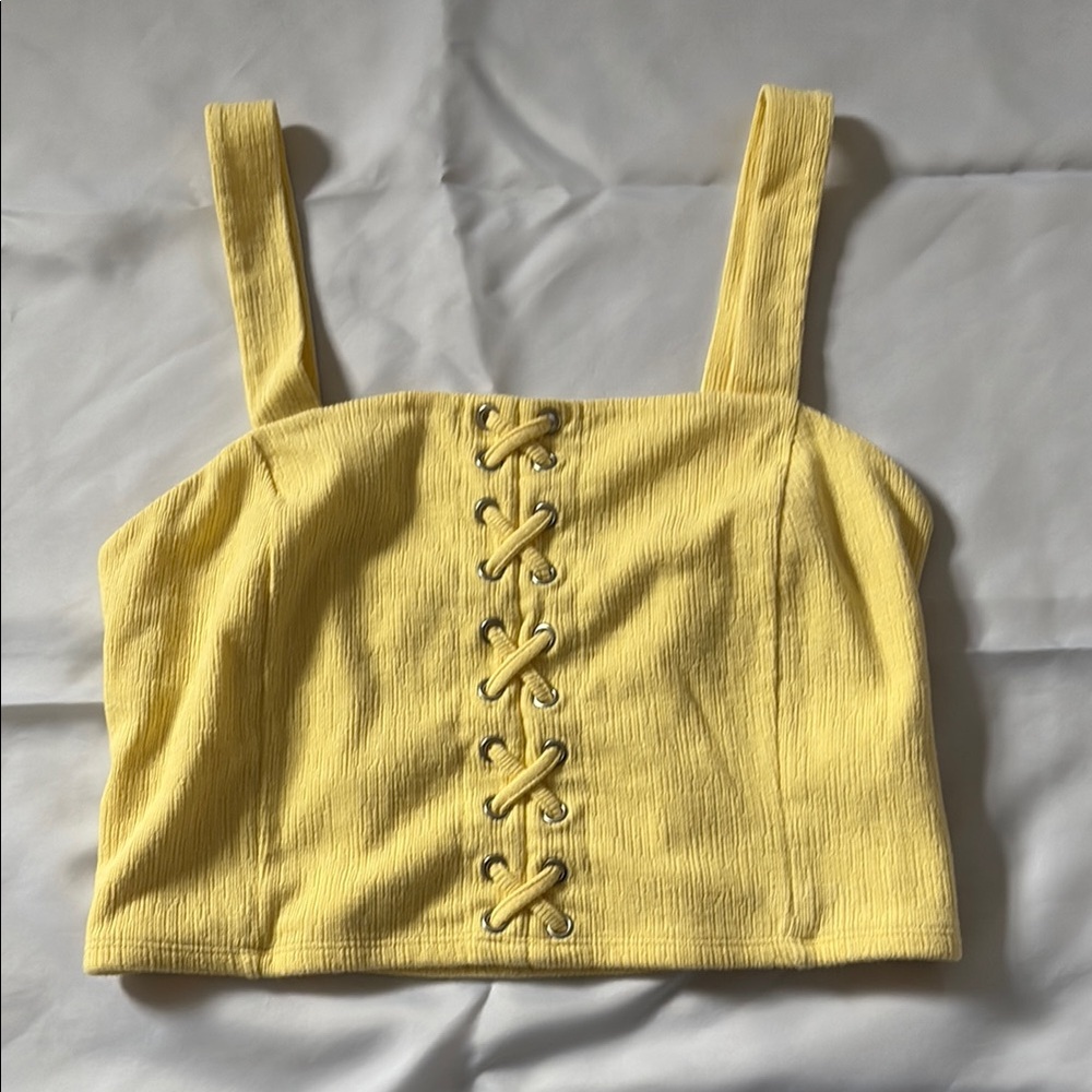 Yellow Lace-Up Women's Top